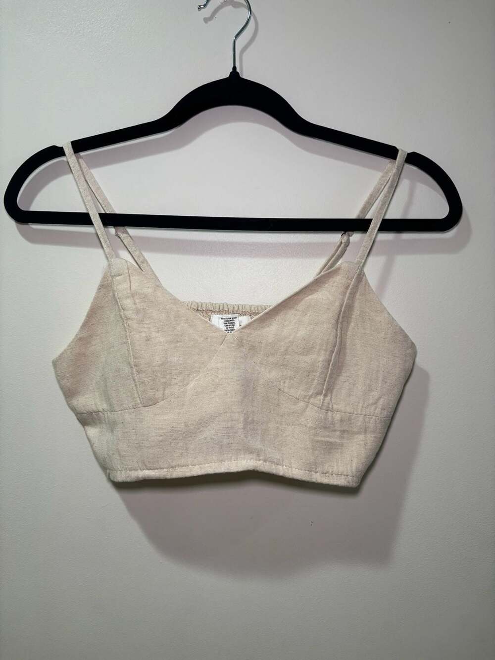 Japna Women’s M Beige Linen Blend Bralette Crop Top Smocked Back